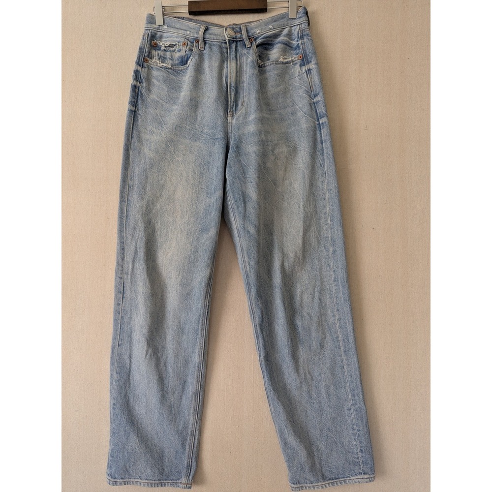 American Eagle Baggy Jean Womens 6 Short Light Wash Blue Distressed High Rise